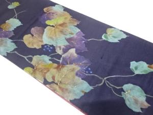 アンティーク　塩瀬　手描き　葡萄模様袋帯（材料）